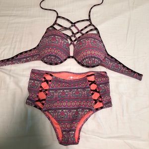 High Waisted Print Bikini. NWOT. 34D top, M bottom